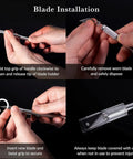 Blade installation guide for Pro Grade Hobby Knife Set With 1 Precision Craft Knife And 10 Ultra Sharp SK5 No 11 Blades.