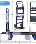 3 In 1 Folding Hand Truck With 500lbs Capacity, Convertible Dolly Cart On Wheels, Blue, dimensions illustration