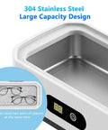 650mL ultrasonic jewelry cleaner in 304 stainless steel with large capacity; designed to clean two pairs of glasses simultaneously.