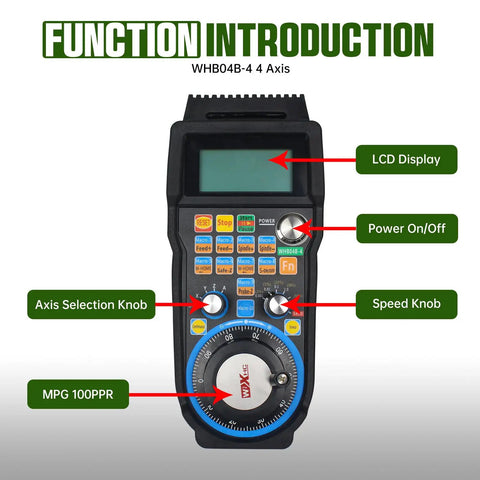 4 Axis USB Mach3 Handwheel Controller With Remote Hand Control For CNC Routers Lathes Engraving And Milling Machines 100PPR Manual Pulse Generator 10 Macro Function Buttons X Y Z A Axis Select Switch Mach3 Software Only