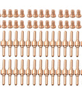 60-Piece Plasma Cutter Consumables Kit Fits PT-31 CT312 Cut 50 50A includes 30 nozzles and 30 electrodes in copper material.