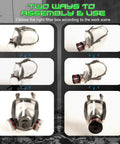 Street Ready Survival Gas Mask With 40mm Activated Carbon Filters PA1 Full Face Respirator for various assembly views.