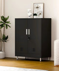 Lockable Metal Storage Cabinet With Locking Doors And Adjustable Shelves Durable Black Steel Closet For Home Office Garage