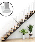 Close-up of the base of Rock Solid Two Foot White U Shaped Safety Guardrail With Decorative Cover and Non Slip Grip for Indoor or Outdoor Steps.