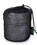 5 Pack Nylon Mesh Drawstring Bags For Sports Gear And Outdoor Equipment With Cord Lock Closure, black bag close-up view