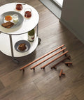Six Pack 3 Inch Hole Center Antique Copper Zinc Alloy Cabinet Pulls For Kitchen Drawers shown on wood floor, 4.73 Inch Length