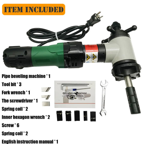 Electric Pipe Beveling Machine For 1.1 To 3 Inch Steel Tubes With Powerful 1200 Watt Motor and included tools and accessories.