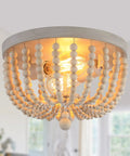 Boho Wood Bead Chandelier With Oak Finish Two Light Semi Flush Mount For Nursery Baby Room Kitchen And Hallway Natural Beaded Ceiling Fixture With Warm Ambient Lighting Cozy Farmhouse Vibe