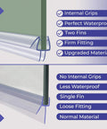 Two Pack Shower Door Bottom Seal With Internal Grips And Sweep Strip For Frameless Glass Doors Clear Vinyl comparison infographic