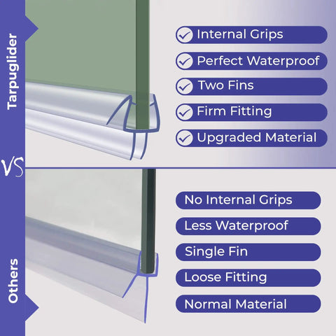 Two Pack Shower Door Bottom Seal With Internal Grips And Sweep Strip For Frameless Glass Doors Clear Vinyl comparison infographic