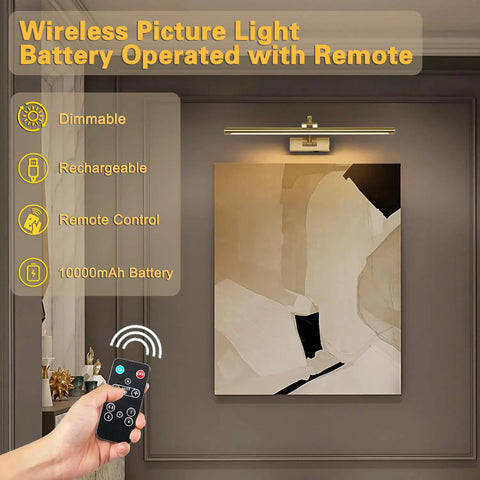 Wireless Picture Lights With Remote And Timer Dope Rechargeable Brass Gallery Lighting Over Frame Portraits