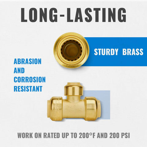 Reducing Tee Three Quarter Inch By Three Quarter Inch By Half Inch Brass Push To Connect Plumbing Fittings For PEX Copper CPVC No Lead With Two Disconnect Clips Pack Of Six