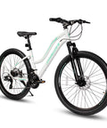 White Women’s 26 Inch Mountain Bike For Adults With Shimano Rear Derailleur And Twist Grip Shifter 21 Speed Shifting Dual Disc Brakes