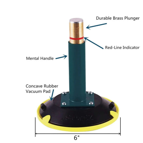 Six-Inch Vacuum Suction Cups With Metal Handle, Brass Pump, 150 lbs Capacity, Highlighted Features
