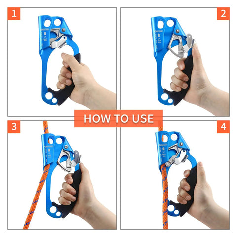 How to use the Right Hand Rope Ascender For 8 To 13mm Rope, Ultra Lightweight Aluminum Rope Clamp, Blue