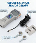 DS2-2000N Digital Force Gauge With External Sensor For Heavy Duty Tension And Compression Testing, shown with sensor and pull rings