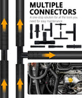 Image showing Six Piece 4.9 Ft Vacuum Hose Kit For Automotive Air And Water Lines With 64 Connectors And One Tube Cutter Universal Silicone Tubing ID One Eighth Inch To Three Eighths Inch For Engine Vacuum And AC System Applications focusing on connectors and hoses.
