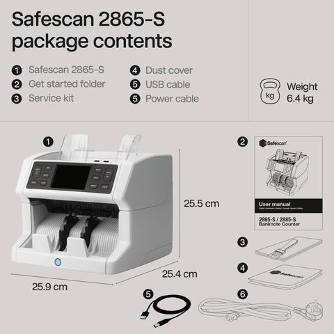 Fast Money Counter Machine With Counterfeit Detection And Mix Currency Sorting, package contents illustrated