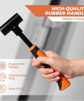 Hand holding Door Hinge Gap Adjusting Tool Kit with Four Interchangeable Wrench Adapters showing rubber grip and steel head.