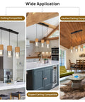 Adjustable Pendant Lamp With Frosted Gold Glass Shade Three E26 Bulbs Farmhouse Chandelier for kitchen, flat, sloped, vaulted ceilings