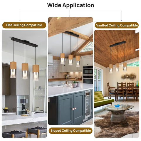 Adjustable Pendant Lamp With Frosted Gold Glass Shade Three E26 Bulbs Farmhouse Chandelier for kitchen, flat, sloped, vaulted ceilings