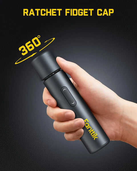 Hand holding Capsule Cordless Screwdriver All In One Kit With High Torque, Ultra Compact 150mm Design showcasing 360° ratchet cap.