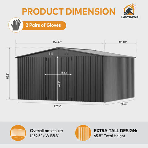 12 x 14 Ft Metal Outdoor Storage Shed Waterproof With Lockable Door All Weather Bike And Tools Shelter For Patio Lawn Backyard Black Heavy Duty Galvanized Steel Construction Easy Assembly