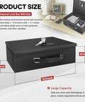 Fireproof Lock Box With Key And Combination Lock for home, office, travel safe, dimensions 12.8 x 8.5 x 4.1 inches.