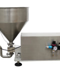Straight Up Heavy Duty Single Head Liquid and Paste Bottle Filling Machine Built for Zero Sweat Operations With a Rock Solid Pneumatic Gear Pump and 20mm Nozzle for Honey Jam Syrup Drinks, stainless steel construction, 30L hopper.