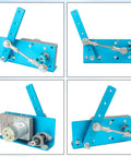 DC 24V Linear Actuator Reciprocating Motor With Adjustable Swing 20 To 120 Degrees And 275 RPM in blue metal housing, multiple views