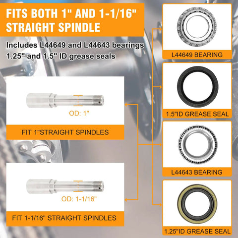 Heavy Duty 4 Lug Trailer Hub Kit For 2000 Lb Axles Fits 1 Inch And One Sixteenth Inch Straight Spindles Boat Trailer Hubs