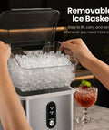 Beast Mode Countertop Nugget Ice Maker Churns Out Thirty Three Pounds Daily With Hassle Free Self Clean And One Click Start for lifting the removable ice basket filled with nugget ice.