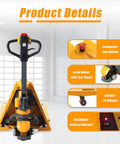 APOLLOLIFT electric pallet jack — front view, yellow chassis with black handle, 48×27 inch forks, lithium battery, Amazon