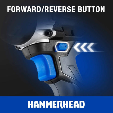Forward/reverse button on 20V Cordless Impact Driver Kit With One Quarter Inch Hex Chuck, 1590 Inch Pounds Torque, LED Work Light.