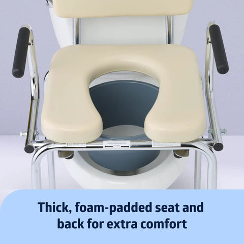 Straight Up Heavy Duty Drop Arm Commode With Ultra Comfy Foam Cushion And Removable Backrest For Hassle Free Wheelchair Swaps Built Tough Senior Toilet Chair With Splash Guard Height 350 Pound Capacity Tan
