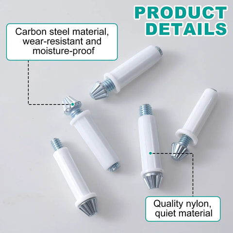Four Pack Bi Fold Door Bottom Pivot Kit For Closet Sliding Doors, Heavy Duty White Pivots with carbon steel and nylon