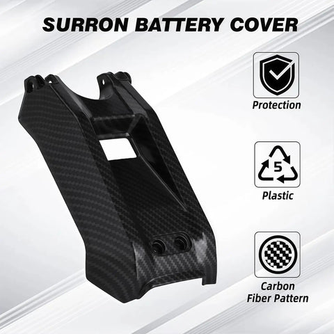 SurRon Light Bee X S Battery Cover With Carbon Fiber Pattern For Electric Dirt Bike Durable Plastic Guard Protects The Battery From Drops And Heat While Staying Lightweight And Fade Resistant Bolt On Fit