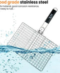 Portable Stainless Steel BBQ Grill Basket with Folding Handle for Camping above water showcasing corrosion resistance.