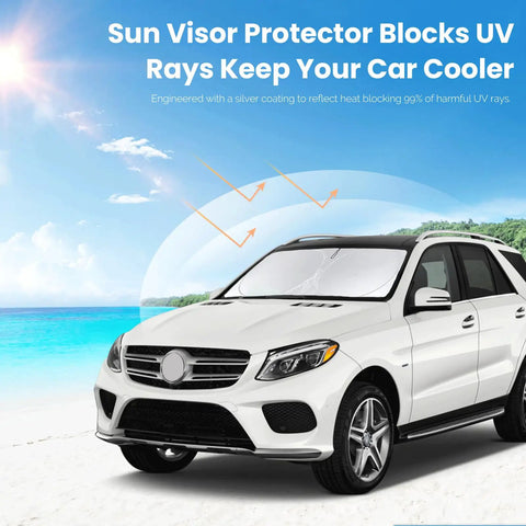 Mercedes-Benz C Class Sun Shade Windshield Cover For W205 W204 CLA CLS CL 2008 To 2024 installed on car blocking UV rays
