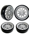WPL D12 D42 Compatible Rubber Drifting Tires And Slim Wheel Kit, silver finish, for RC truck road racing upgrade.