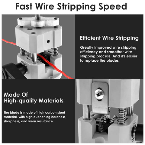 Hella Tough Manual Drill Powered Wire Stripper Machine For Copper Cable Recycling Portable Scrap Wire Peeler Fits 2 To 20 Mm Gauge close-up of stripping mechanism showing blade and frame.