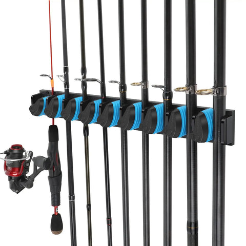 Vertical Wall Mounted Fishing Rod Holder Rack For Up To 9 Rods Or Combos Fits 0.12 To 0.75 Inch Diameters Garage Storage Gear Organizer