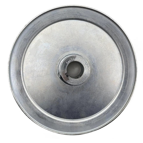 Top view of 8 Inch Single Groove V Belt Pulley With 1 Inch Bore For A B 5L 4L V Belts Carbon Steel Motor Pulley Zinc Plated 1020 Steel