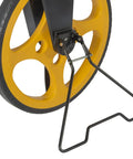 Rugged Pro 12 Inch Diameter Measuring Wheel Measures Up To 10,000 Yards with yellow high traction flat PU tire and brake lever.