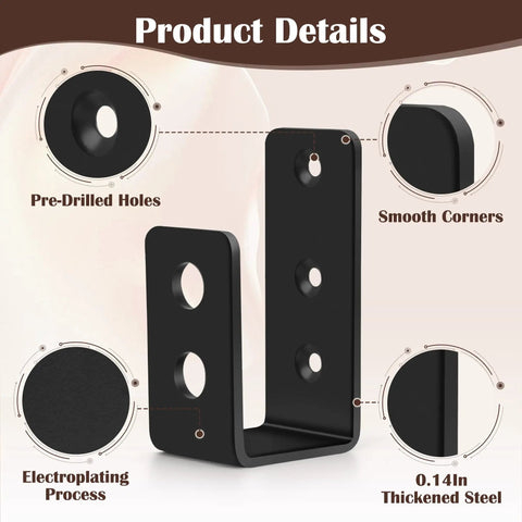 Top Shelf Heavy Duty Door Barricade Brackets For Total Security, U-shaped black steel design with pre-drilled holes.