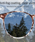 Anti Fog Safety Glasses With Side And Top Shields And Round Frame showing clear vision against mountain backdrop