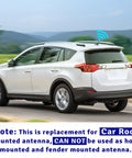 Image of a white SUV with Short Rubber Car Roof Antenna Mast, 2.5 Inch Universal FM AM Stereo Antenna For Roof Mounted Radios.