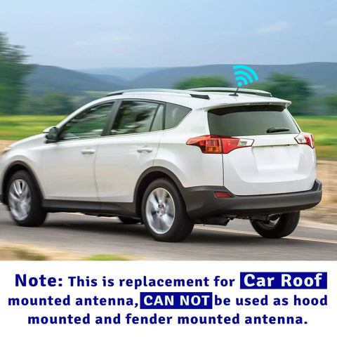 Image of a white SUV with Short Rubber Car Roof Antenna Mast, 2.5 Inch Universal FM AM Stereo Antenna For Roof Mounted Radios.