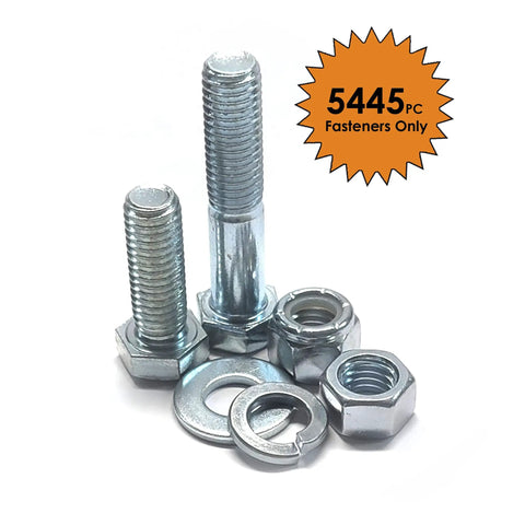 Stainless Steel Hardware Assortment Kit With 5,445 Pieces For Heavy Duty Projects Including Hex Cap Screws Hex Nuts Nylon Locknuts Flat Washers And Lock Washers Coarse Fasteners Only In One Quarter To Three Quarter Inch Sizes showcased with screws and washers