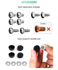 Universal Front License Plate Mount Bracket screws and caps with rust-resistant feature, part of car plate holder kit.